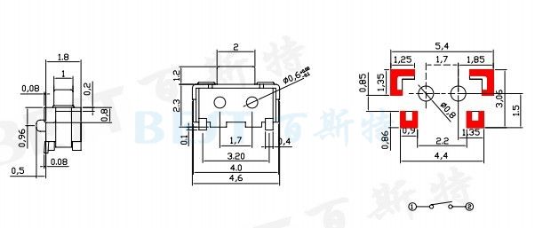 輕觸開關(guān)2×4_TS-1111A_參考圖紙