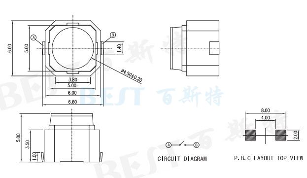 貼片輕觸開關(guān)6*6_TS-0603_參考圖紙